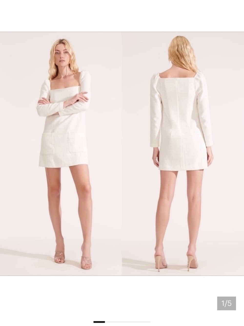 NWT Veronica Beard White Alona Tweed Square-Neck Mini Dress, size 8
